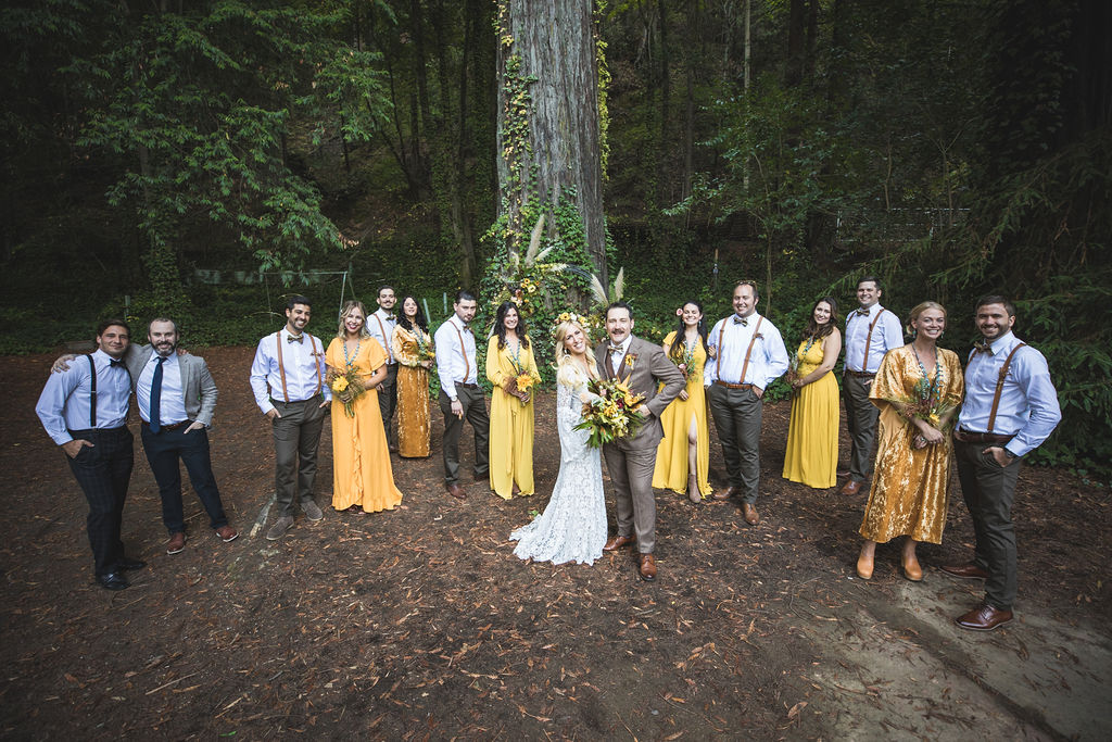 fall wedding line up bridal party 