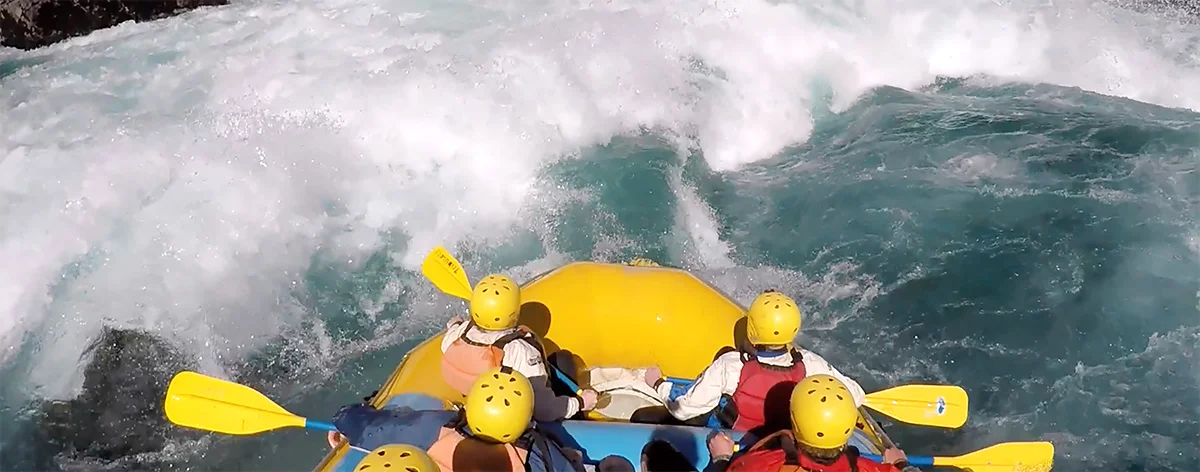 Entering "Entrada" - the first of the Class V's in Inferno Canyon - making our 18ft raft look like a rubber ducky. 