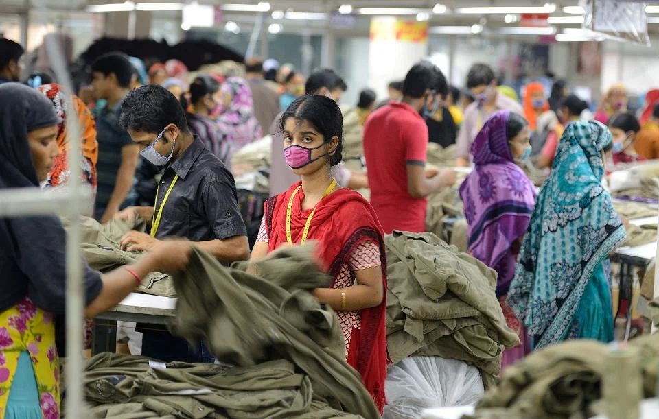 BANGLADESH, DHAKA - JUNE 17 : The capital city of Dhaka. Textile factory in Savar, in the suburbs of Dhaka where work about six thousands employees. Dhaka is the capital of Bangladesh in June 17, 2015 in Dhaka, Bangladesh (Photo by Frédéric Soltan /Corbis via Getty Images)