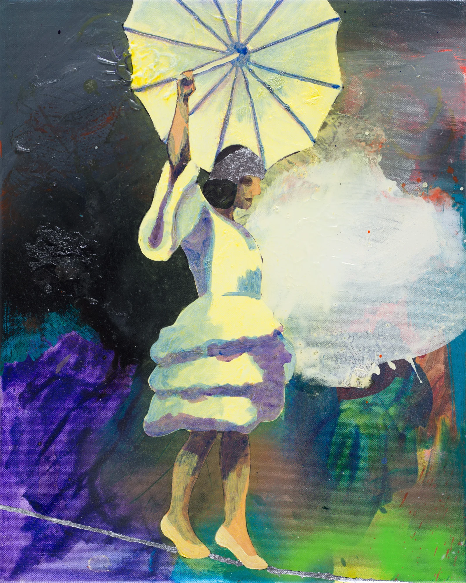 Temperance study 2016 oil, spray paint and metal leaf on canvas 50 x 40cm