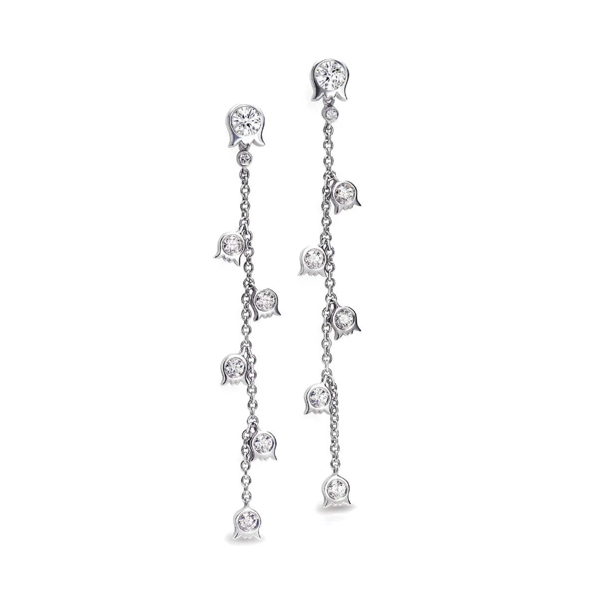 LILY OF THE VALLEY VINE EARRINGS WITH COLORLESS ROUND DIAMONDS IN 18K WHITE GOLD, 1.12 CTW