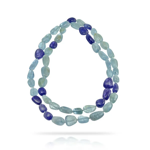 TANZANITE AND AQUAMARINE NECKLACE JUST UNDER 500 CTW