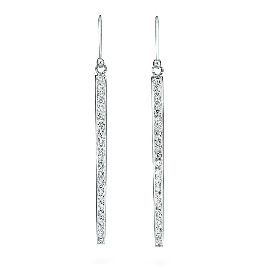 STICKS AND STONES EURO WIRE DROP EARRINGS WITH DIAMOND PAVE, CRAFTED IN 18K WHITE FOLD, .40 CTW