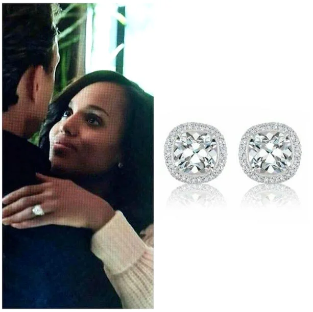 Kerry Washington "Olivia Pope" in Scandal, wearing SRW antique cushion cut earrings