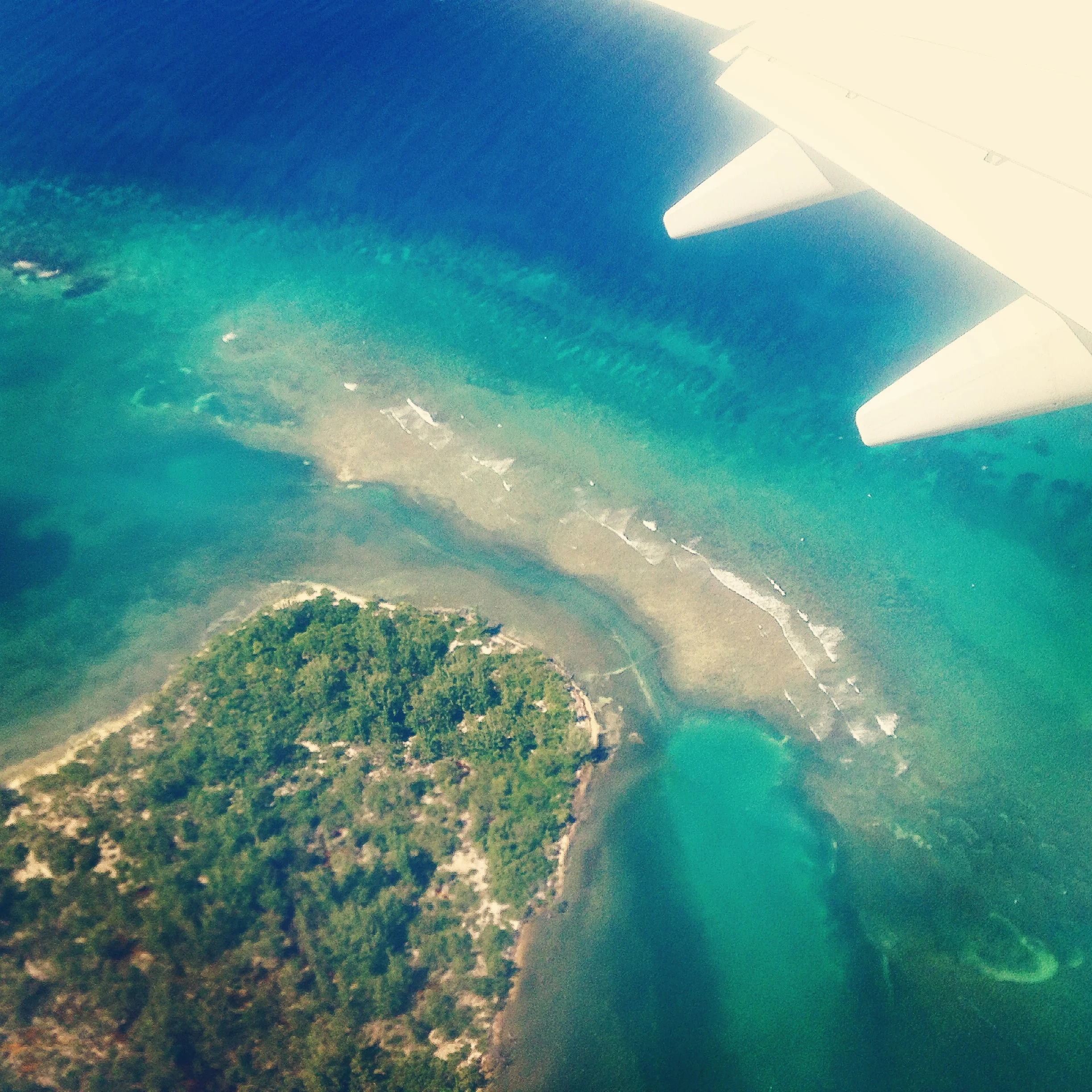 Birds eye view of Jamaica from airplane