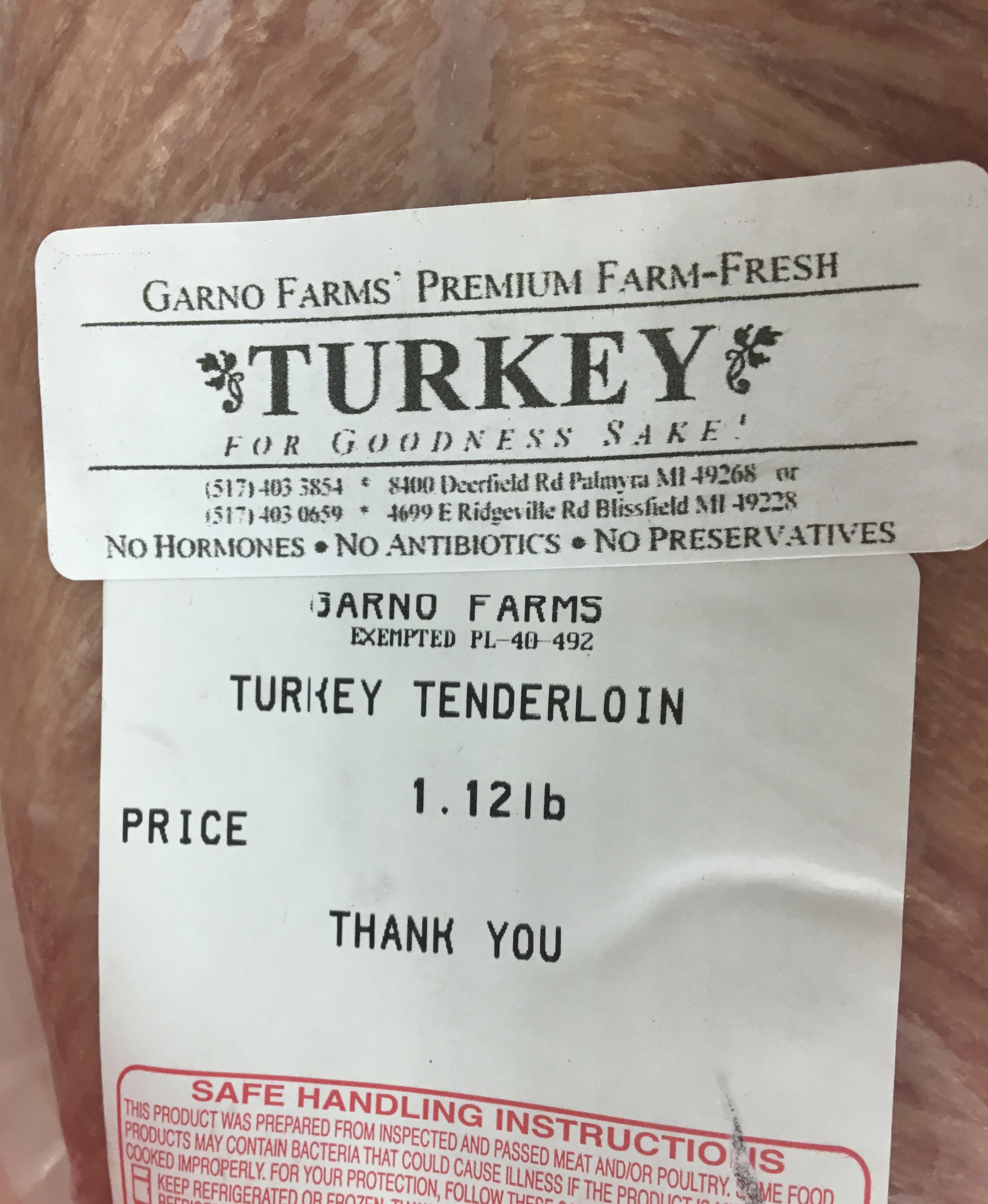 Turkey from garno farm, non gmo, free range