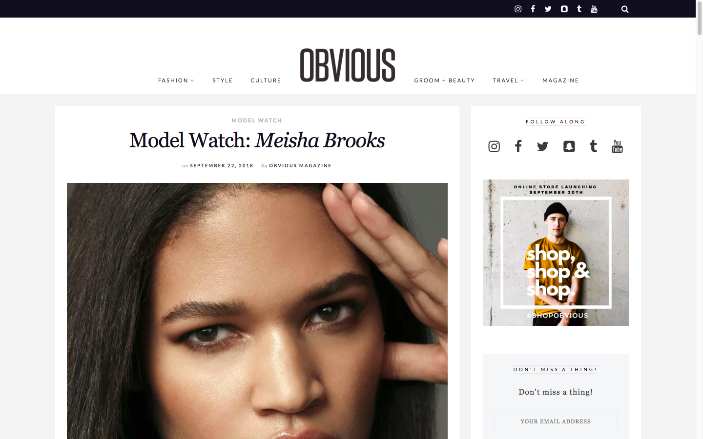MODEL WATCH Model Watch: Meisha Brooks on SEPTEMBER 22, 2018  by OBVIOUS MAGAZINE