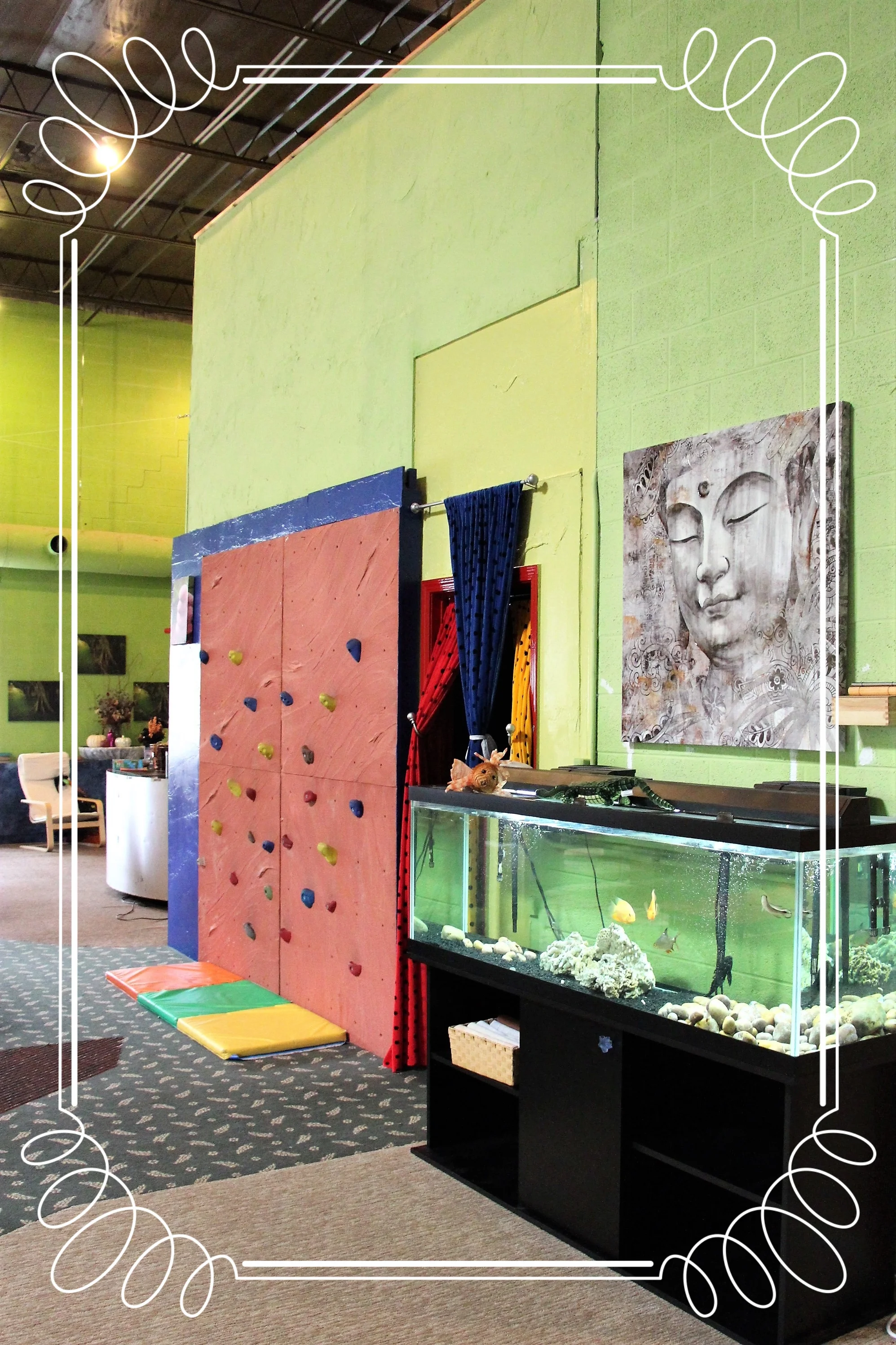   Big kids classroom at Wonderland, climbing while enjoying watching our beautiful fish friends!  