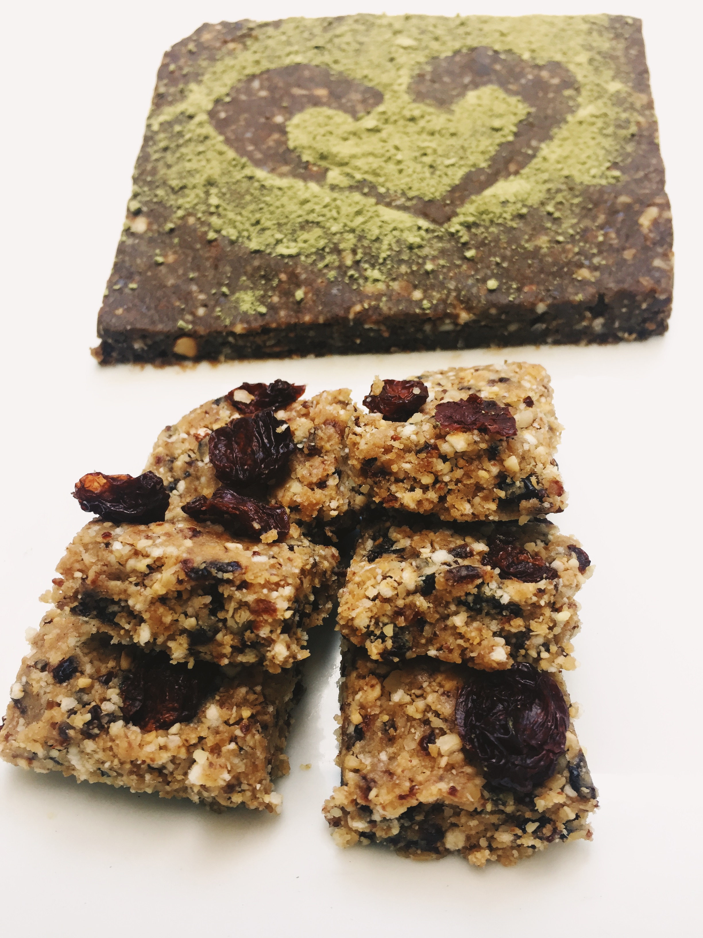 Cherry Oat Energy Bites/ In the background is my Matcha Chocolate Date Bar