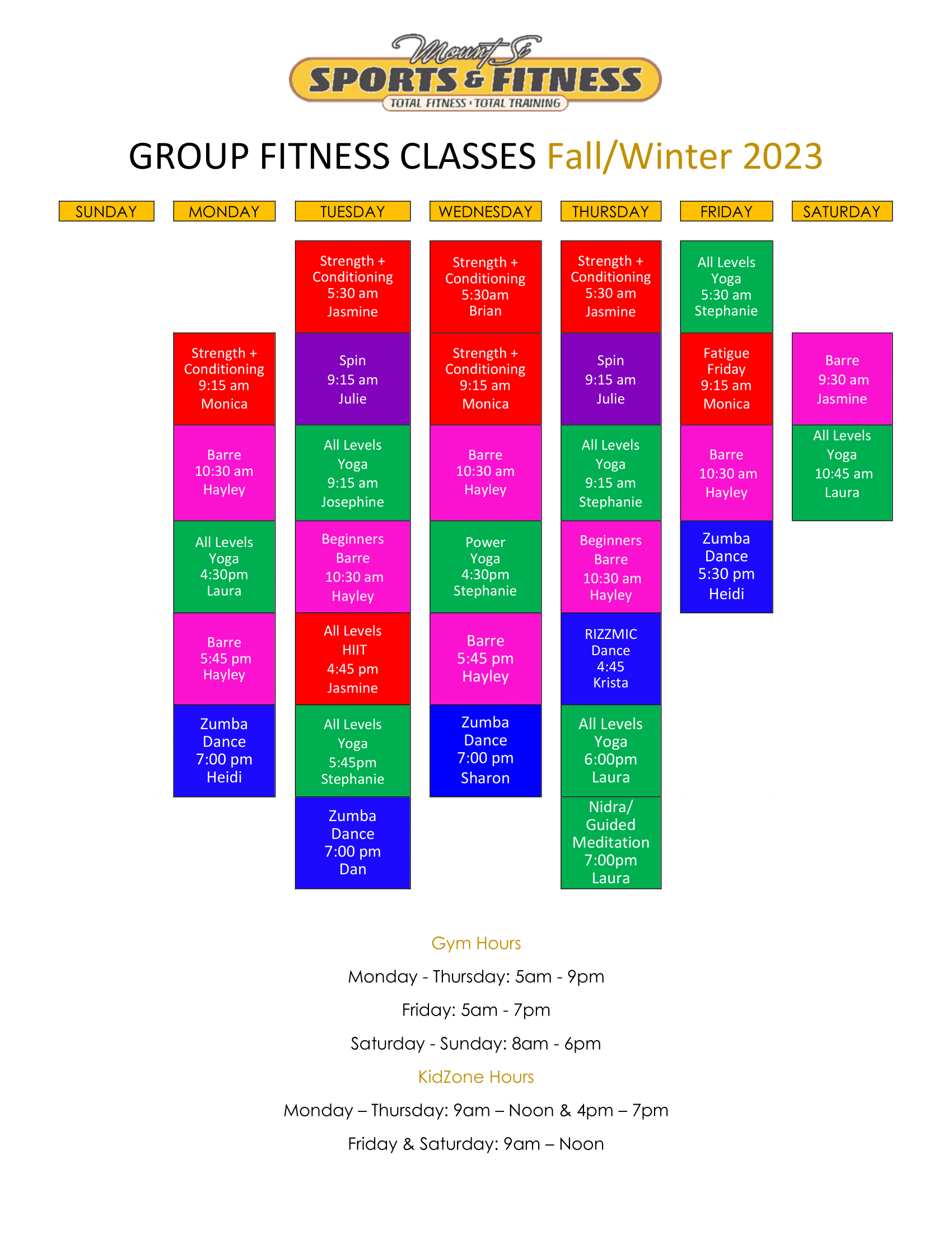 The Schedule Mt Si Sports Fitness