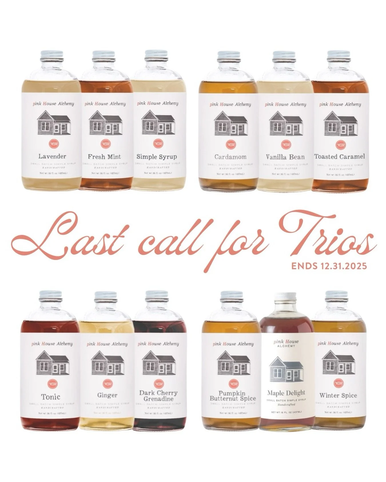 LAST CALL! 
Our inaugural batch of curated syrup trios are almost gone. 

Pink House Alchemy&rsquo;s legendary syrups bundled together in perfect threes; the whole-botanical, small-batch, farm-to-bottle way to sweeten your season. Available through D