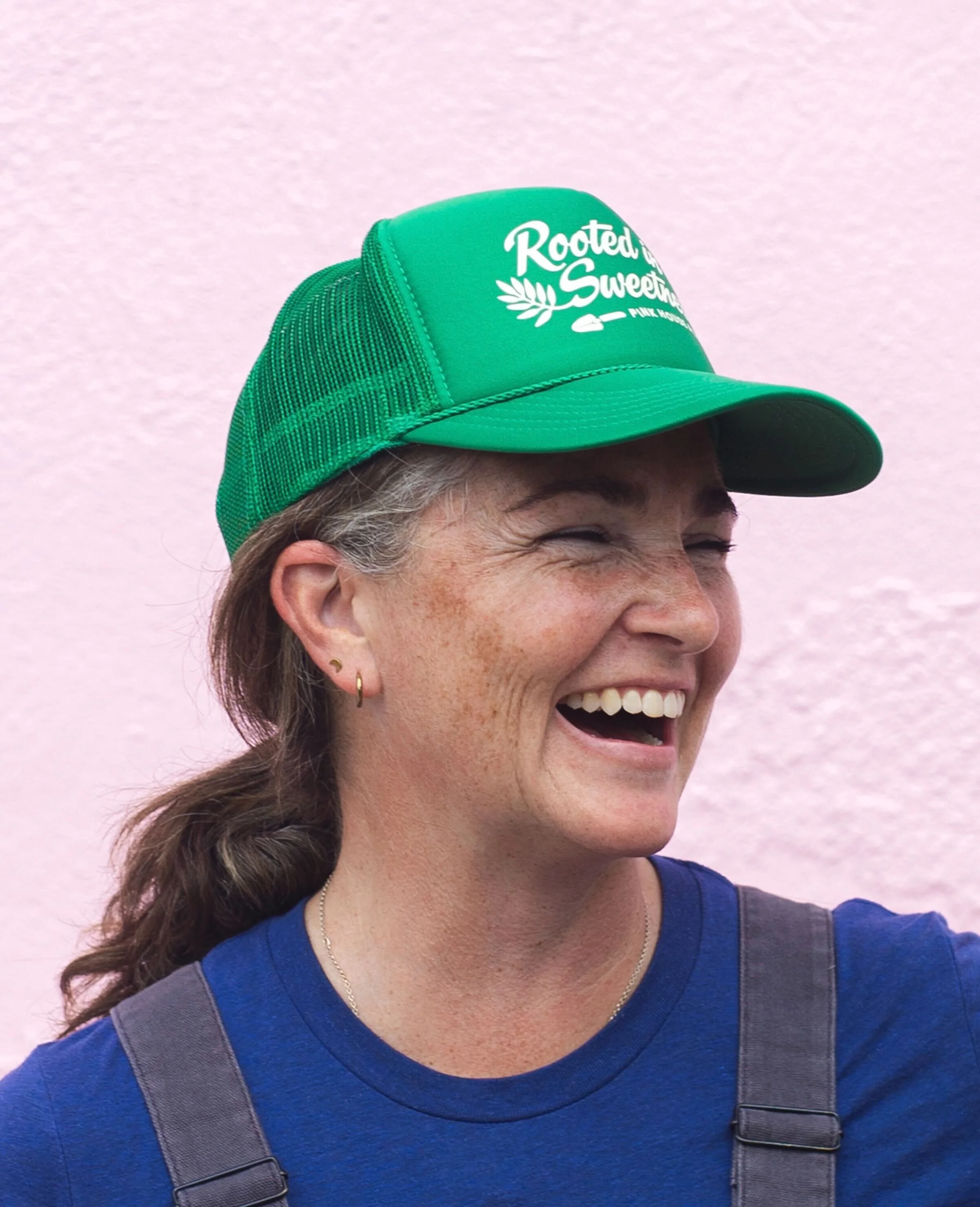 Trucker Hat in Green “Rooted in Sweetness”