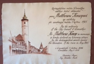 Proclamation: Matt Konop an honorary citizen of Domazlice, Czech Republic
