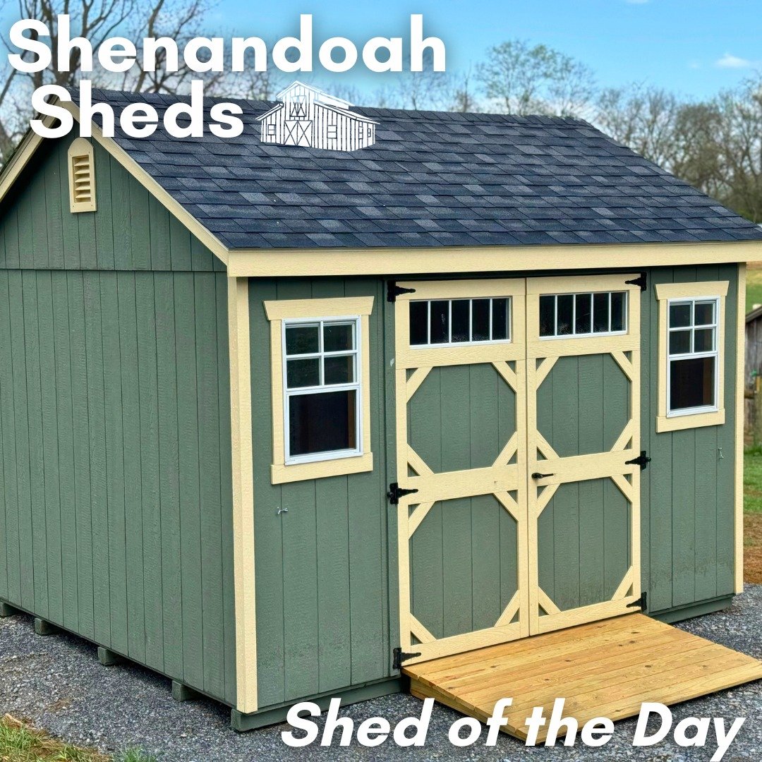 Shed of the Day!

Today we are featuring this 10x12 Amish-built a-frame shed delivered to Jo in Berryville.  It features a 30-year shingle roof, 50-year T1-11 smartboard siding with silverback, a 6-foot double door with transom glass, two windows, an