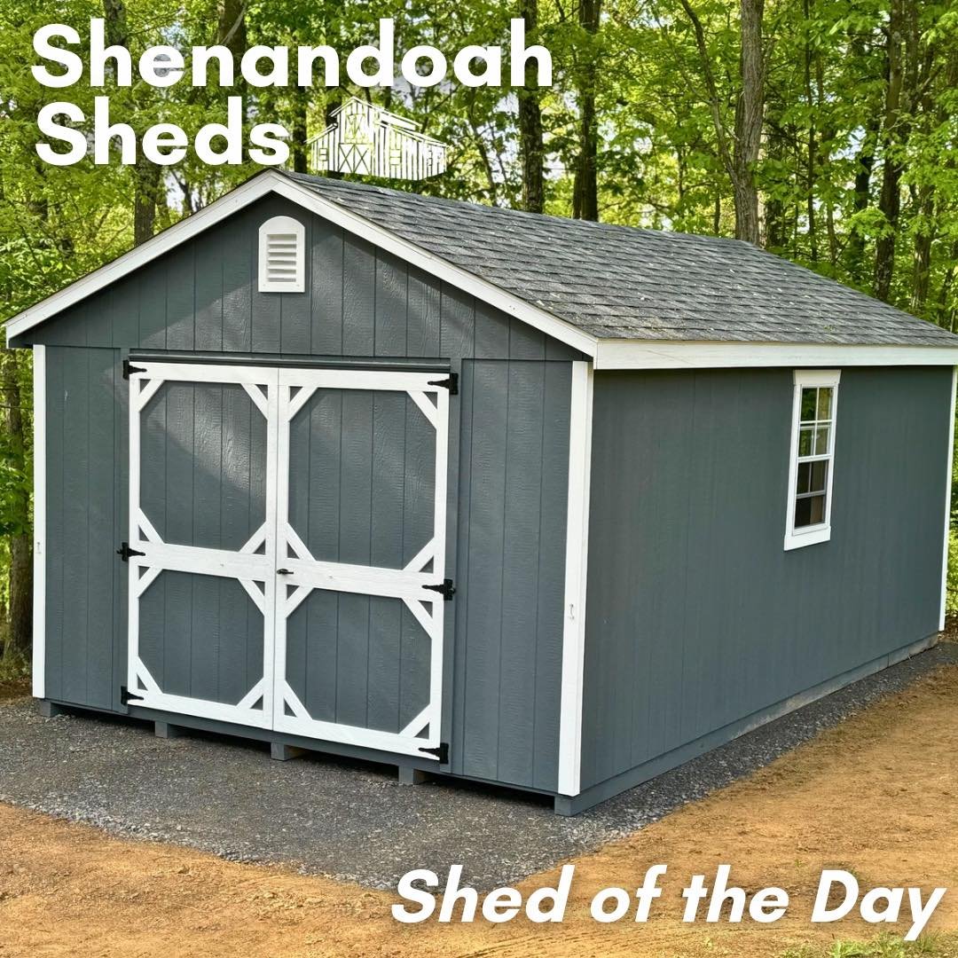 Shed of the Day!

Today, we are featuring this Amish-built 12x20 A-frame shed delivered to Randy &amp; Julie in Berkeley Springs, WV.  It comes with 7-foot double doors, three windows, a 30-year shingle roof, and 50-year T1-11 smartboard siding with 