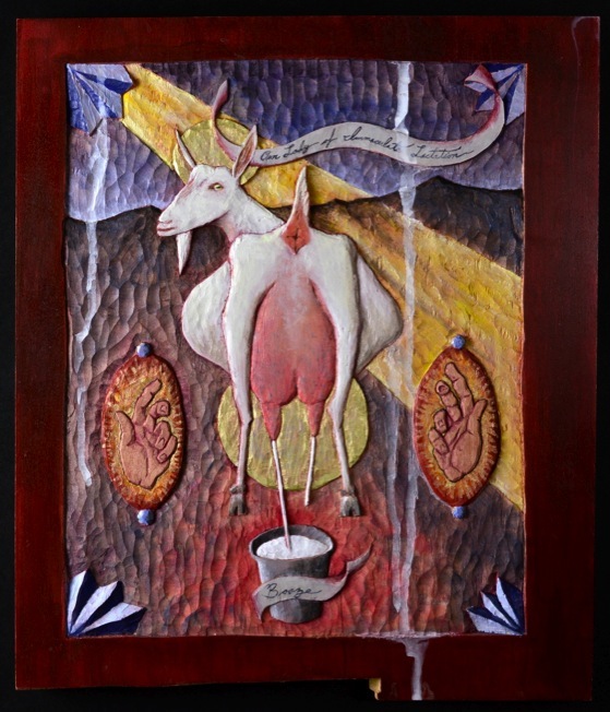 Our Lady of Immaculate Lactation. H: 13.5” Wood, Paint, Milk.