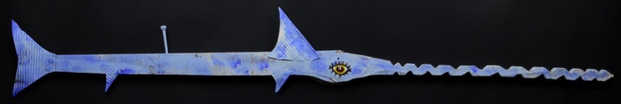 Fish. L: 41” Wood, Tin Can, Nail, Paint. 