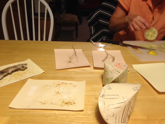 Yes, we are making photograms for dinner. N's ceramic pieces are on the right.