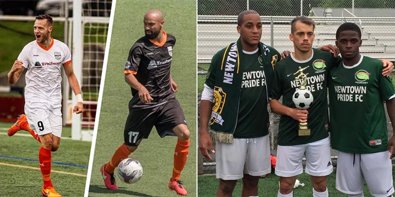 Michael Creswick (9) and Jamal Lis-Simmons (17) are part of the Stockade squad taking on Newtown Pride FC in a preseason friendly.