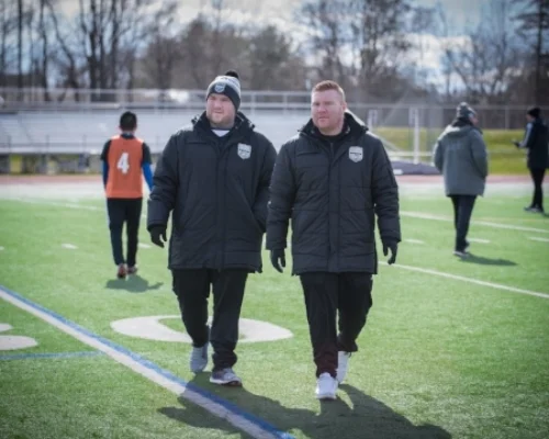 Dan Hoffay (right) overseeing Stockade FC tryouts with Lead Scout, Nick Hoffay (left)