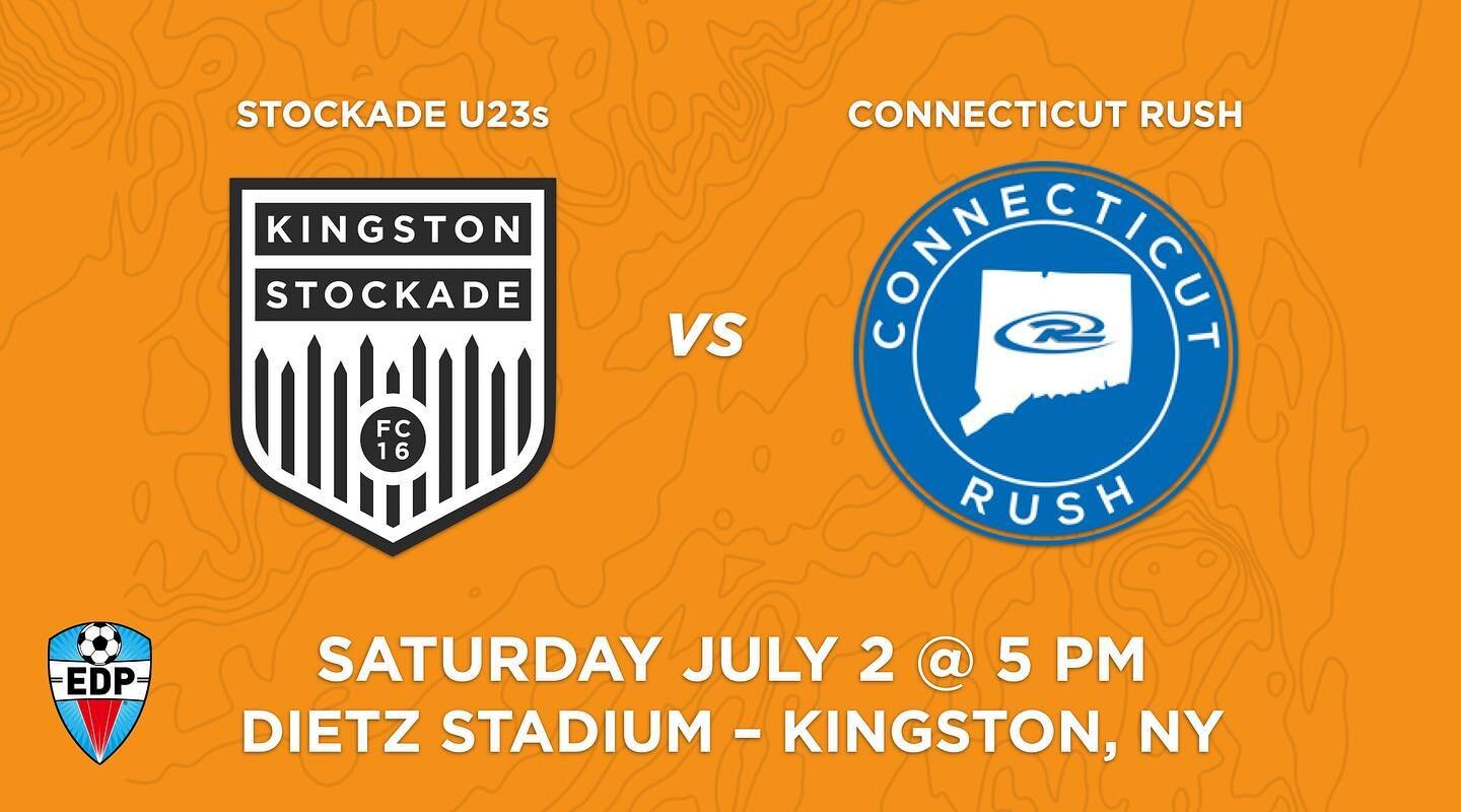 HOME DEBUT!

⚽️ Stockade U23s vs Connecticut Rush
📅 Saturday July 2 @ 5pm
🏟 Dietz Stadium &ndash; Kingston, NY
🎟 FREE! (suggested donation of $5 adults, $2 kids to help cover expenses)
📺 Sorry, no livestream
🍖 Sorry, no concessions or beer