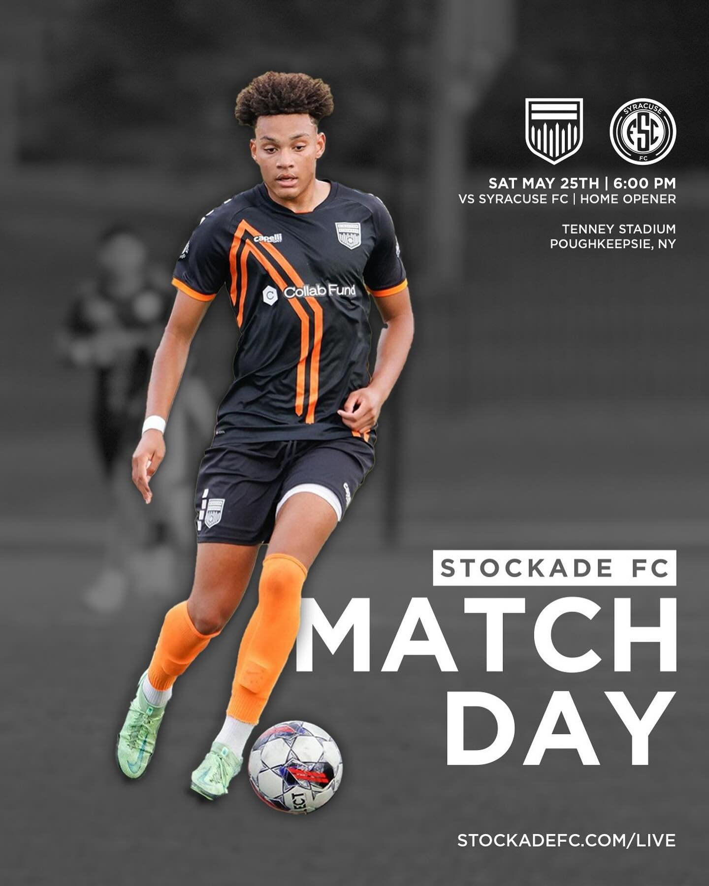 MATCH DAY AT TENNEY! 🏟️

📆 Sat. May 25
⏰ 6PM
🆚 Syracuse FC
🏟️Tenney Stadium (Marist College, Poughkeepsie, NY)
🎥 stockadefc.com/live
🎟️ stockadefc.com/tickets
🍖 Food from @bigebbqny &amp; @thedoghousenewyork 
🍺 Local beers from @keeganales