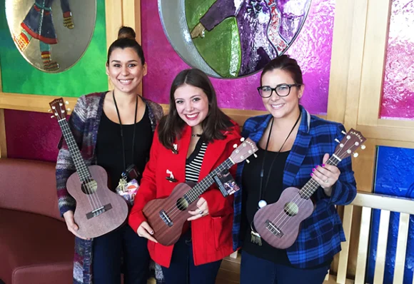 Heartstringz Founder Natalie with CHLA Expressive Arts & Therapies Team members Samantha and Alex.