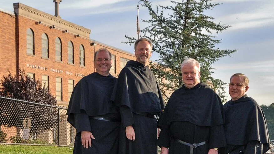 Augustinian Friars who ministered and graduated from Bonner. Left to right: Fr. Gus Esposito, O.S.A. ‘69 (deceased), Fr. Steve Curry, O.S.A. ‘85, Fr. Frank Devlin, O.S.A. ‘65, and Fr. Dan McLaughlin, O.S.A. ‘69