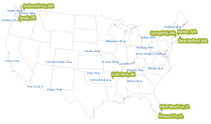 Communities: Getting Green to Scale Green: Urban GI Labs, Blue: Blueprint Interview Communities Click to Enlarge