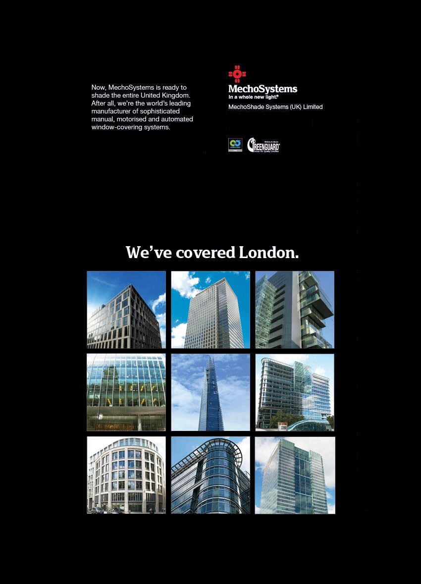 An ad boasting notable product installations around London.