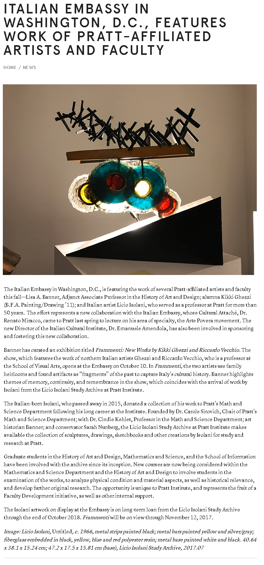 Italian Embassy in Washington, D.C., Features Work of Affiliated Artists and Faculty