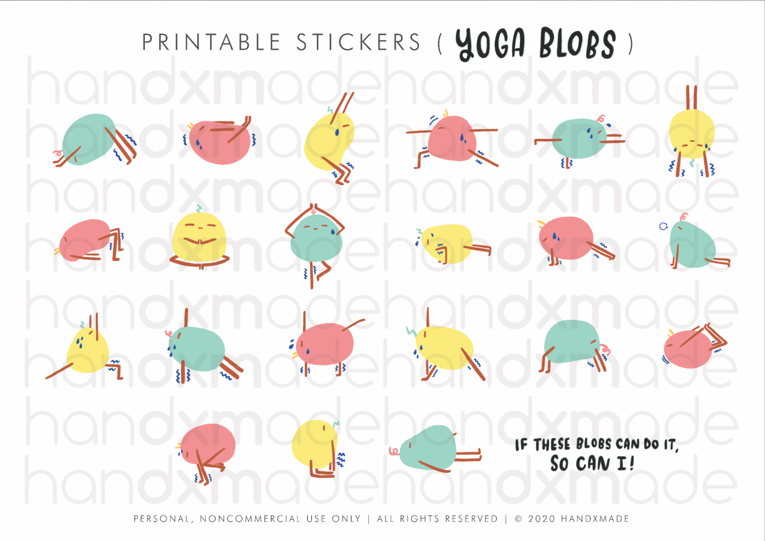 Yoga Blobs Printable Stickers (Instant Download) — HANDXMADE