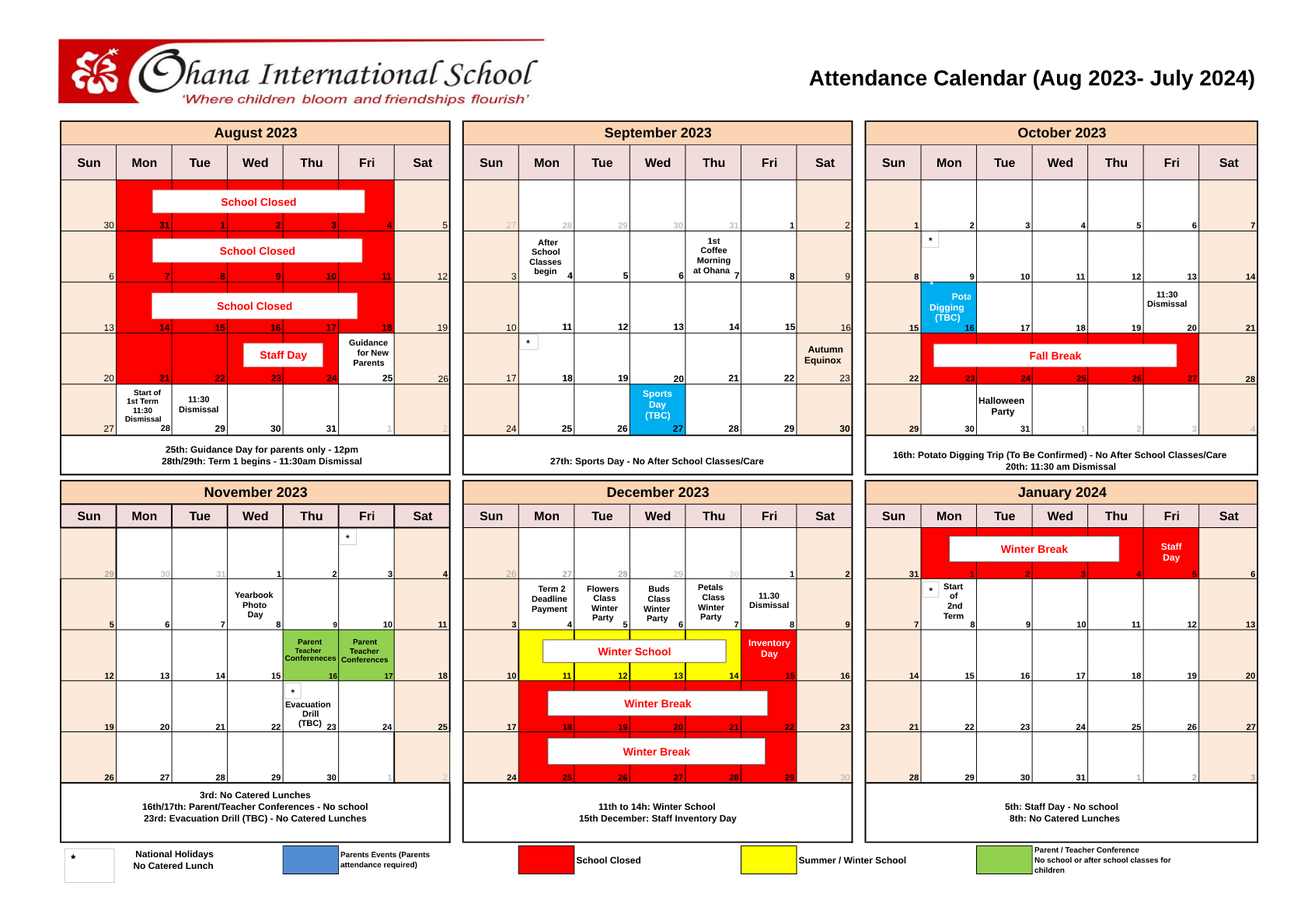 School Calendar - Ohana International School
