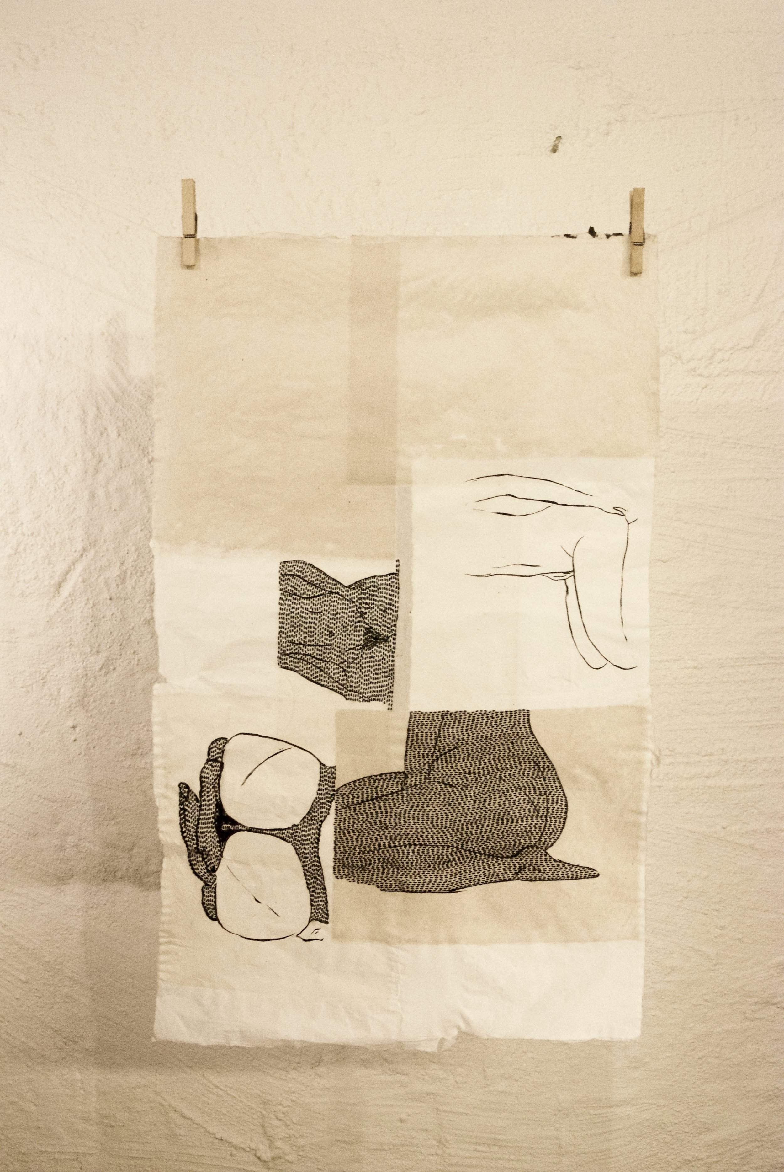 my body: a thief. Embroidery on hand-made paper. 71,5 x 42,9 cm. 2016.