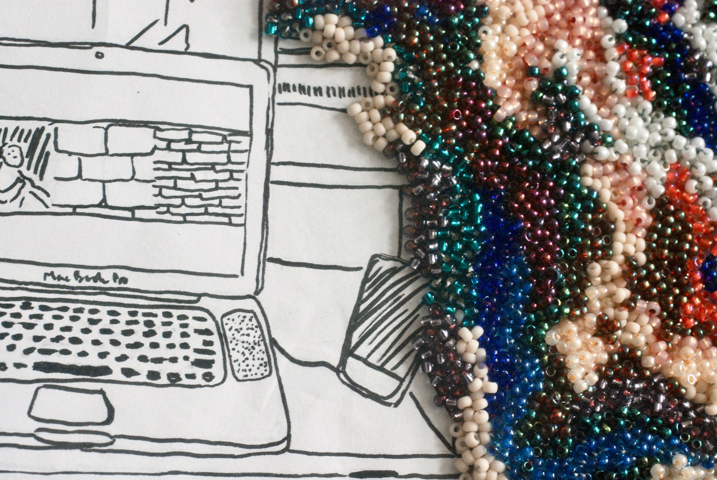 i can't do this (detail). Seed beads embroidered on drawing. 38,5 x 45,2 cm. 2017.