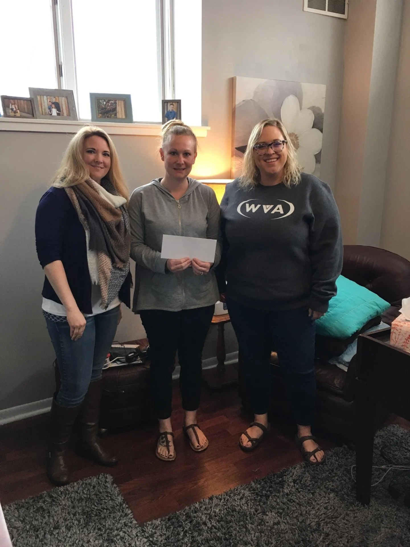 Thanks to the WVA associates TLC received $900 towards the matching campaign. For the past four weeks they have participated in "TLC Tuesdays", a special lunch program for employees.We thank all the employees for choosing TLC to receive these matching funds! We truly appreciate it. Elise Fohey and Tara Halbur- thanks for stopping by to bring the money and visit us!