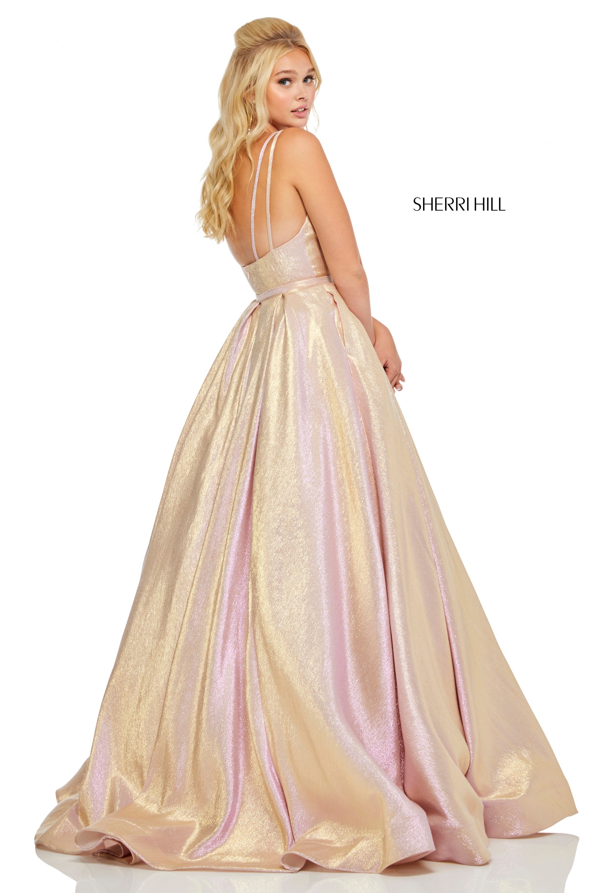 sherri hill gold prom dress