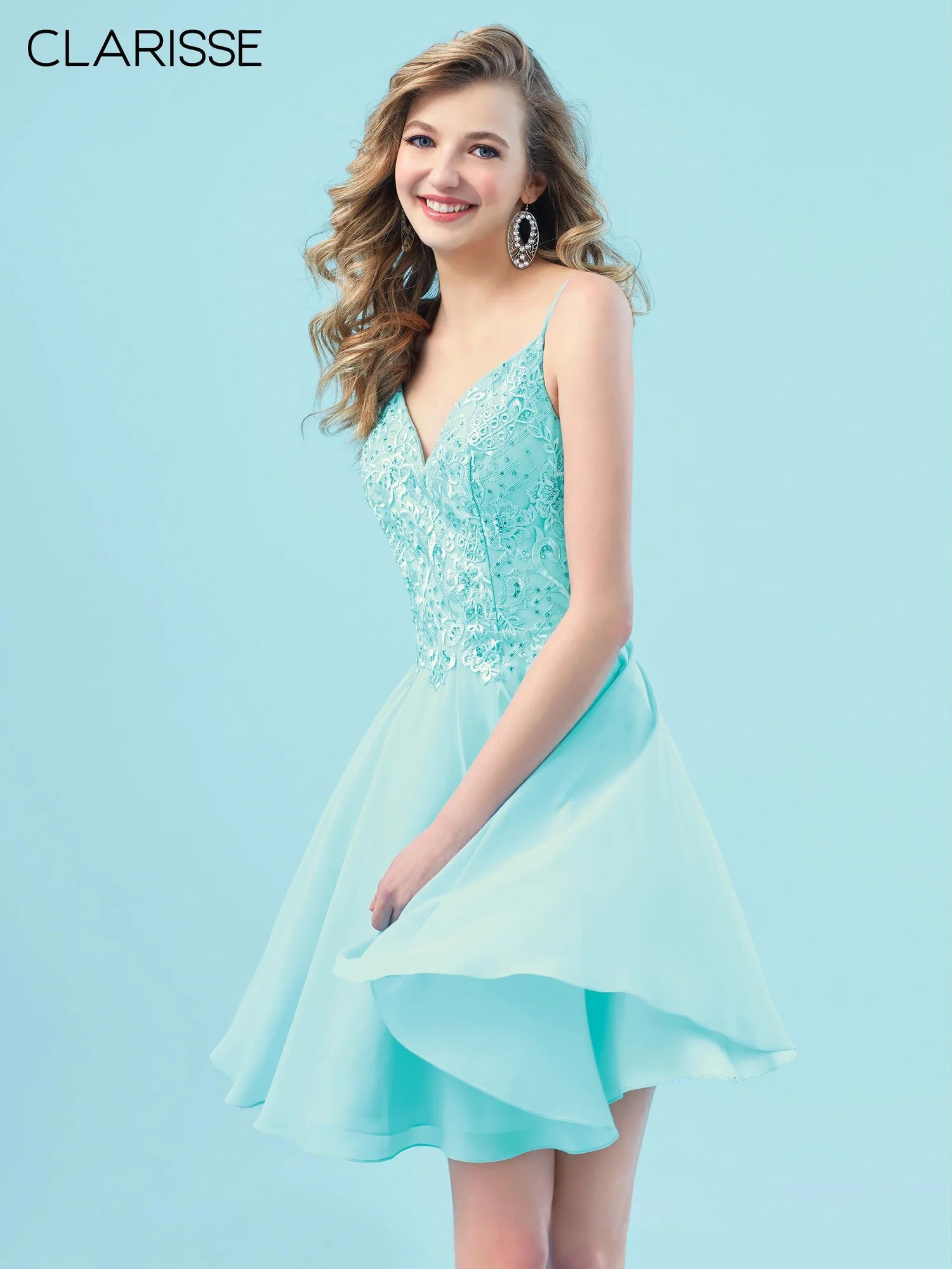 sachin and babi light blue dress Clarisse 810451 Fitted Formal Gown with Lace Embellishments and Leg Slit