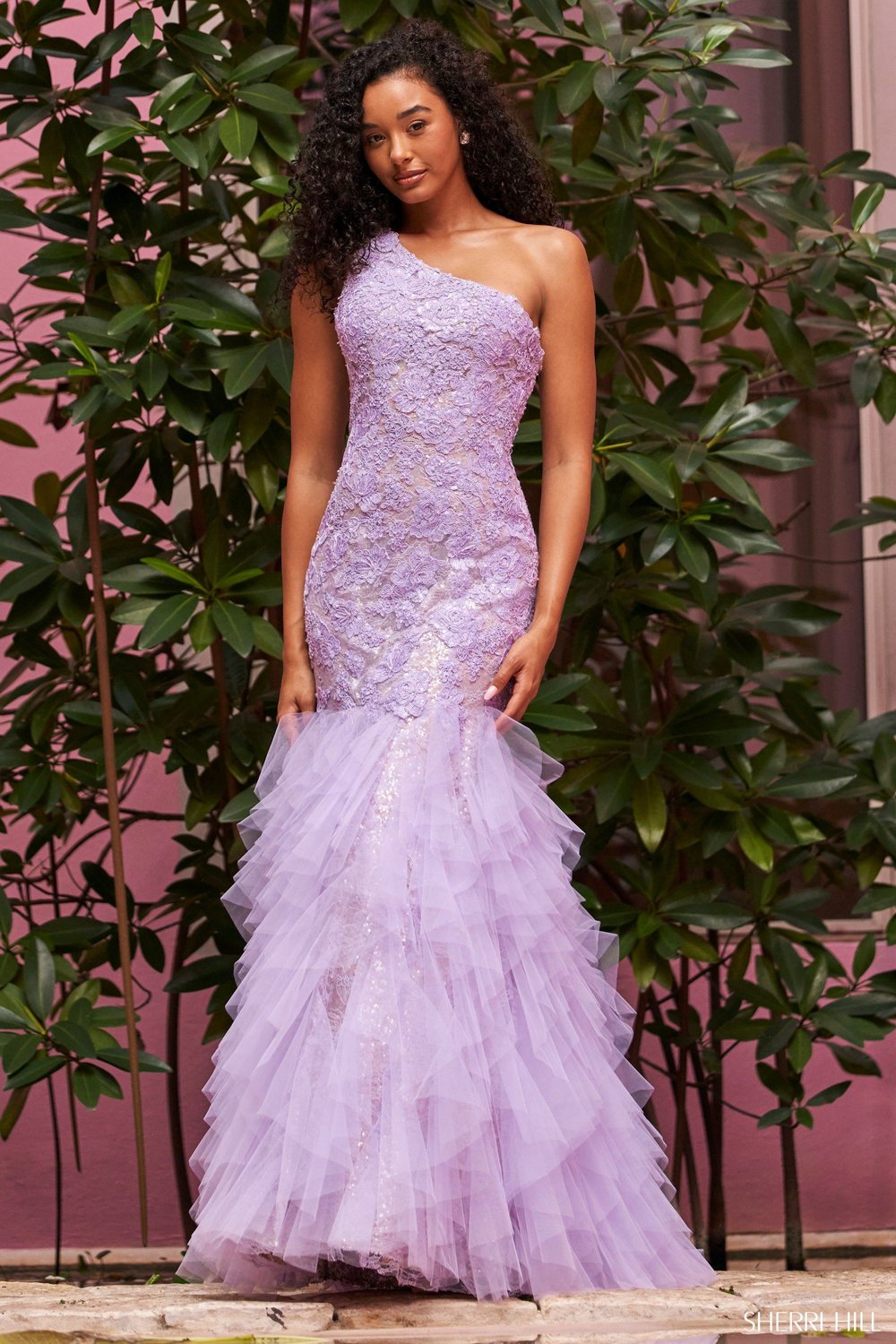 sherri hill purple ruffle dress Sherri Hill 57413