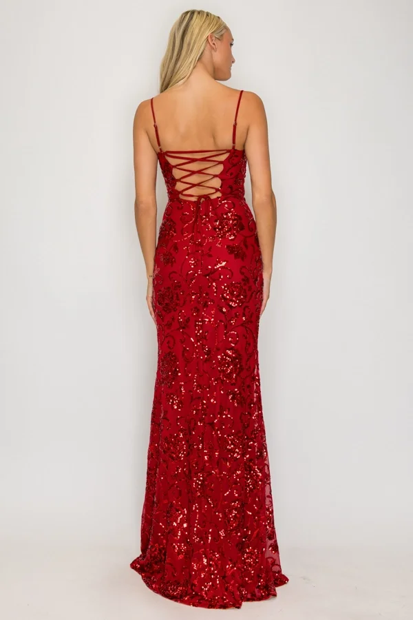 woman in red dress
