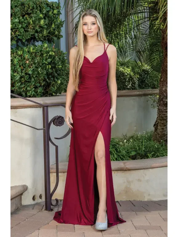woman in red dress