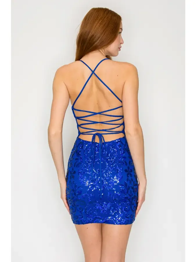 woman wearing short blue dress