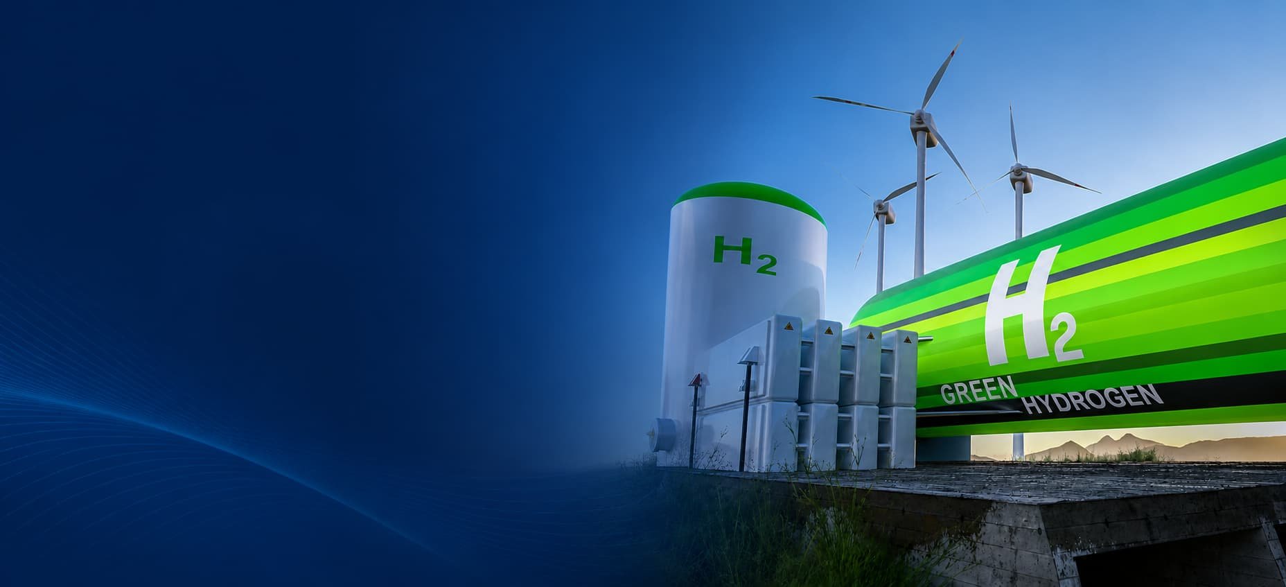 Green hydrogen plant representing K&A's B2B marketing services for hydrogen and clean energy technology companies.