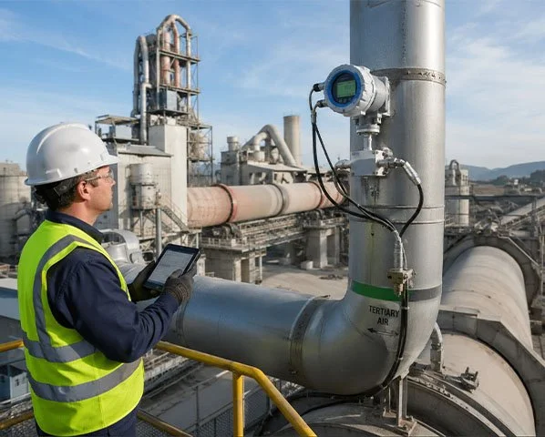 Banner showing an engineer monitoring gas flow equipment at a cement plant for the Promecon webinar titled 