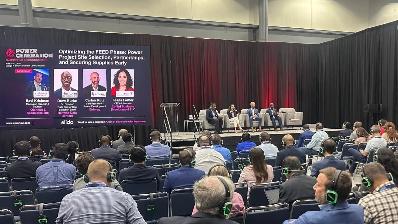 Ravi Krishnan of Krishnan & Associates moderating EPC Show 2026 FEED phase panel with Hanwha Data Centers, Entergy and Colibrí