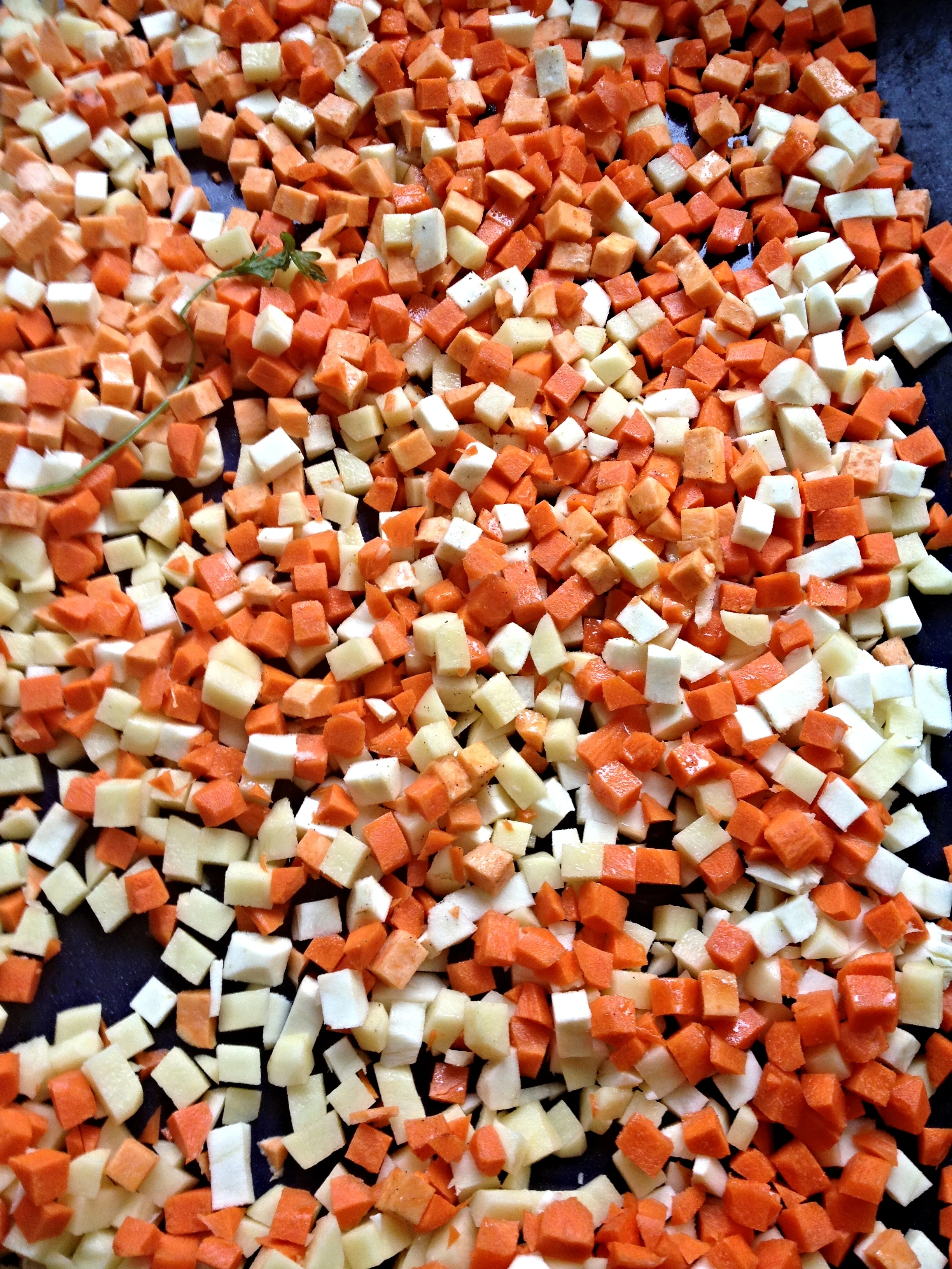 Roasted root vegetables and pearled barley soup 