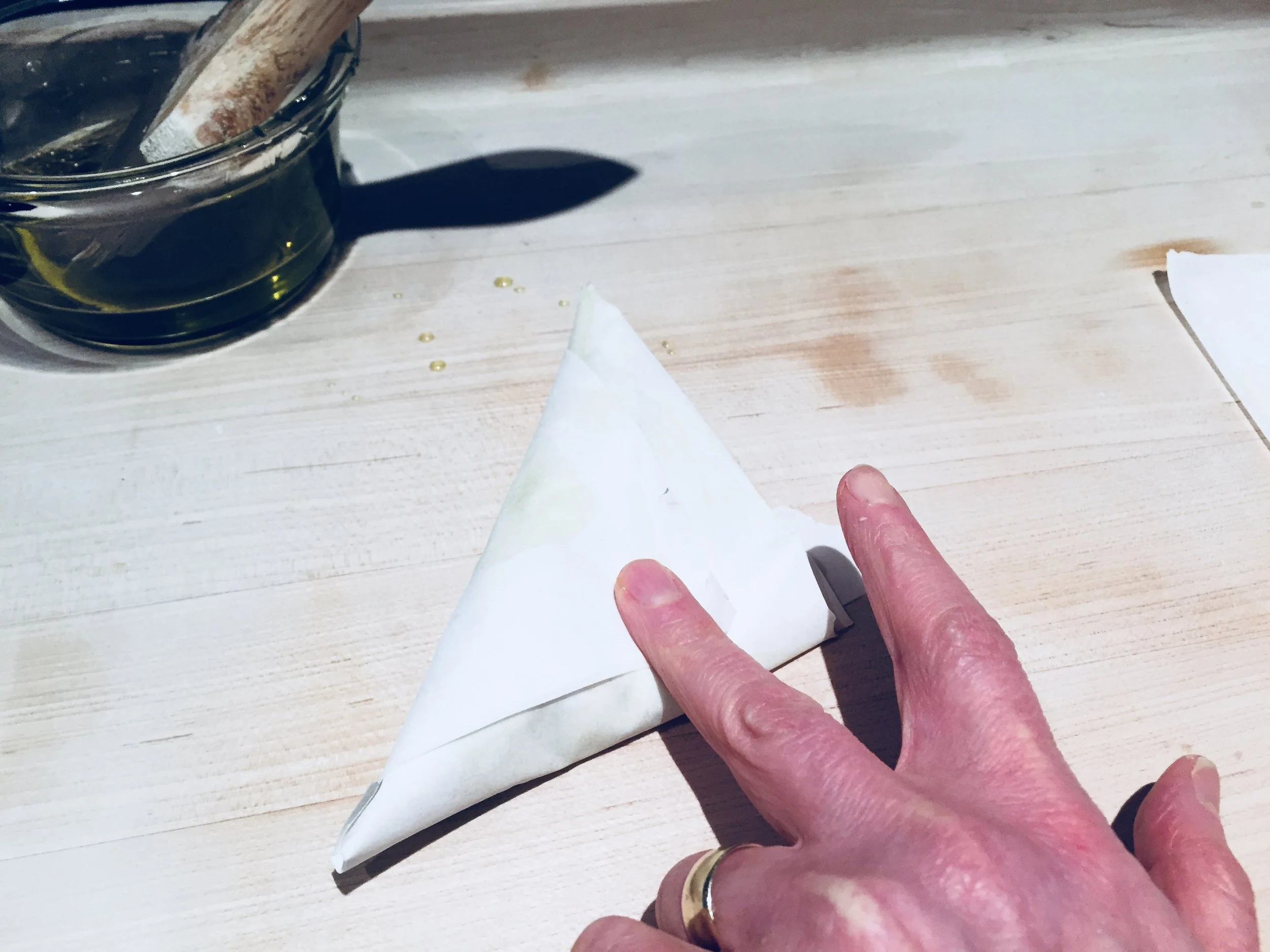 Triangle ready for olive oil brushing