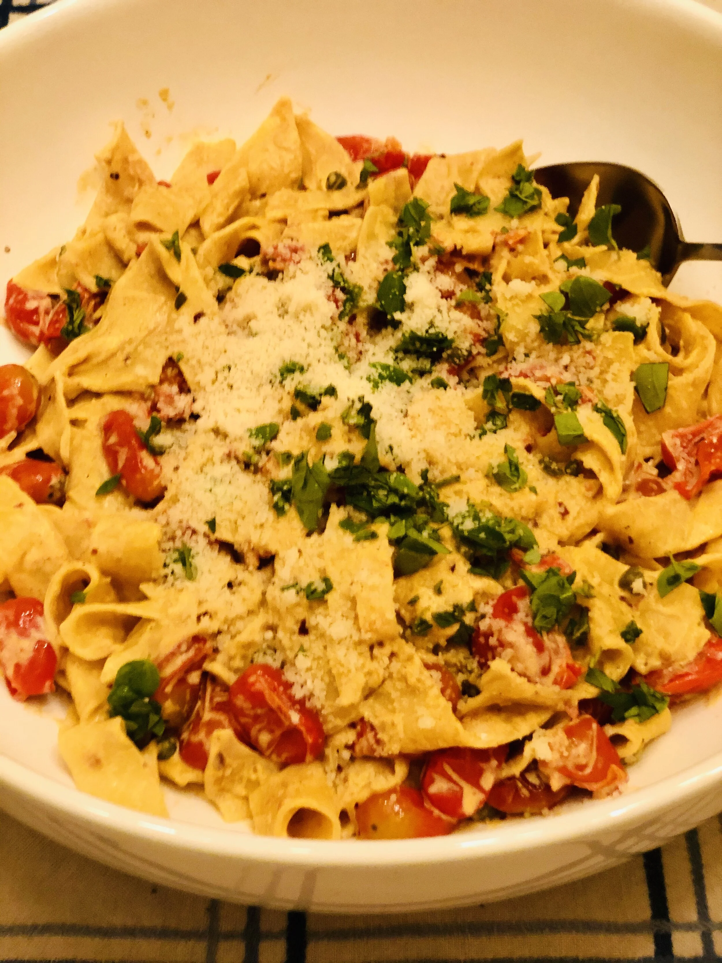 Pasta With Roasted Tomatoes, Capers and Labneh