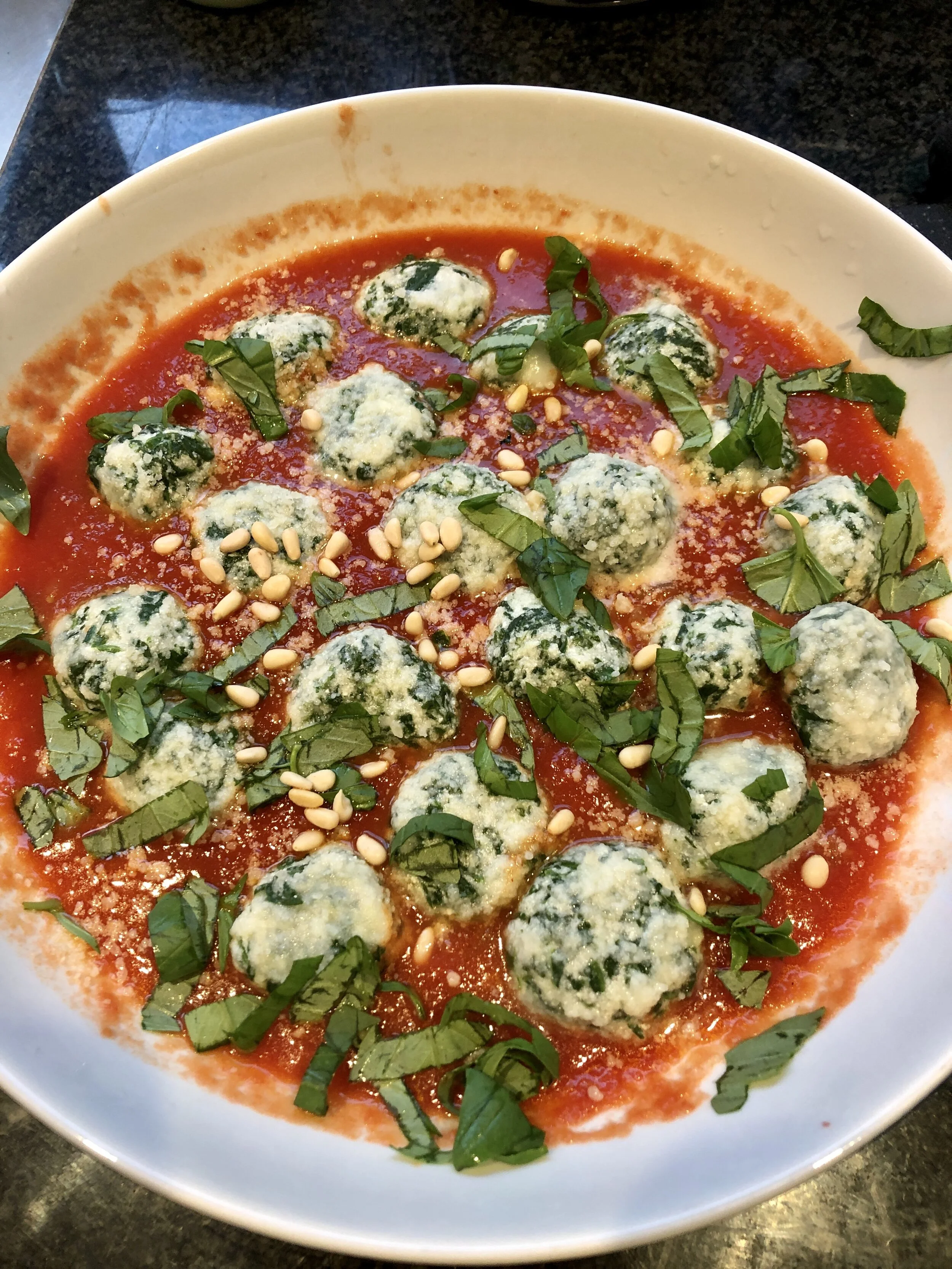Spinach Ricotta Gnocchi in Tomato Sauce