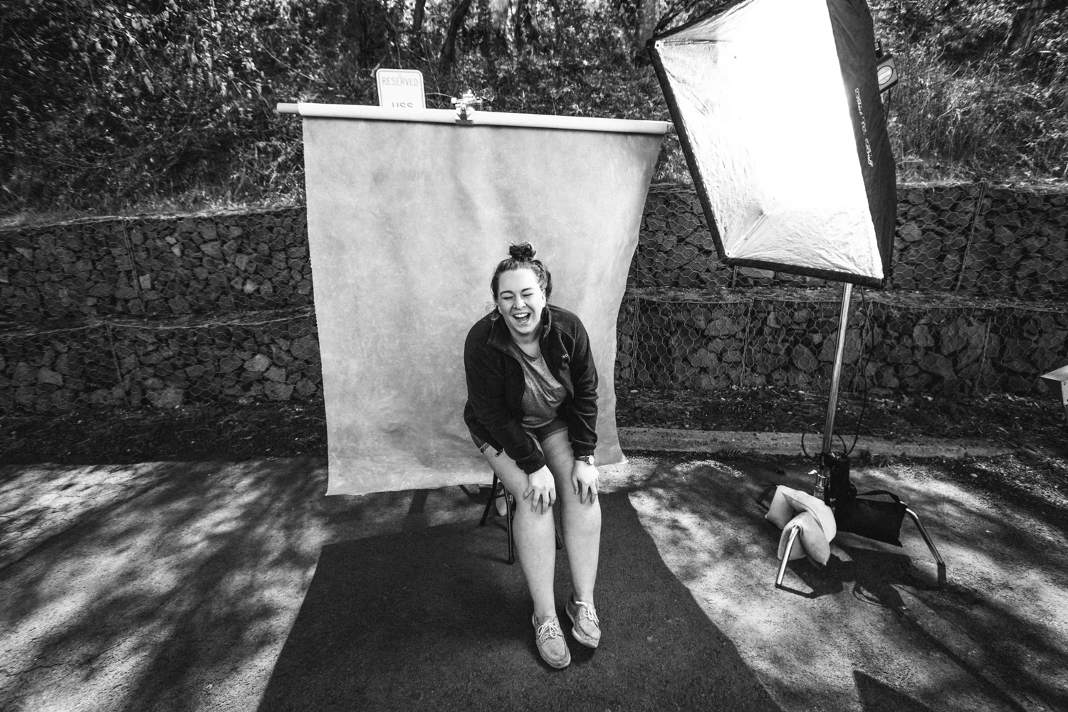 Behind the scenes shot of the setup. Spring days are great to bring the studio setup outdoors!